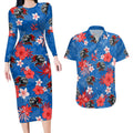 custom-knights-rugby-couples-matching-long-sleeve-bodycon-dress-and-hawaiian-shirt-beautiful-floral-pattern-spring-summer-vibe
