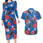 custom-knights-rugby-couples-matching-long-sleeve-bodycon-dress-and-hawaiian-shirt-beautiful-floral-pattern-spring-summer-vibe