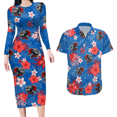 custom-knights-rugby-couples-matching-long-sleeve-bodycon-dress-and-hawaiian-shirt-beautiful-floral-pattern-spring-summer-vibe