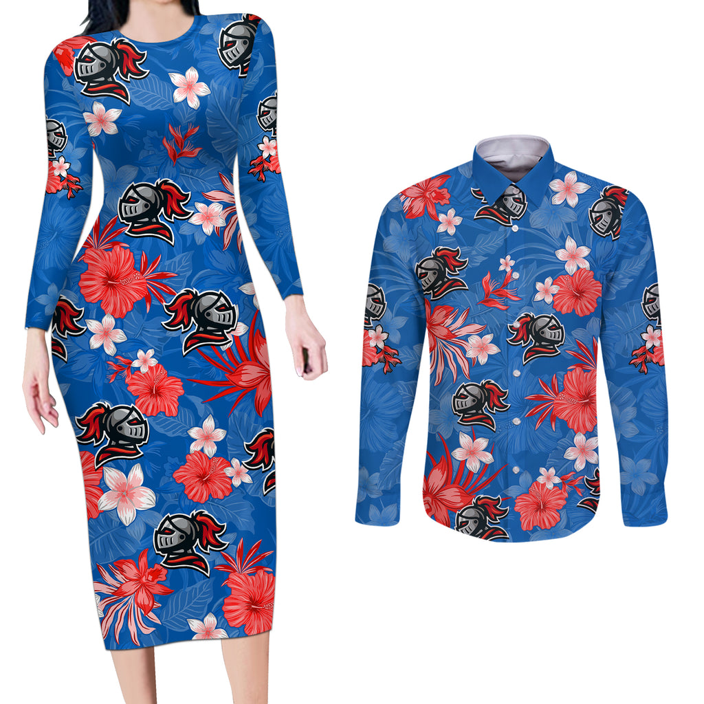 custom-knights-rugby-couples-matching-long-sleeve-bodycon-dress-and-long-sleeve-button-shirts-beautiful-floral-pattern-spring-summer-vibe