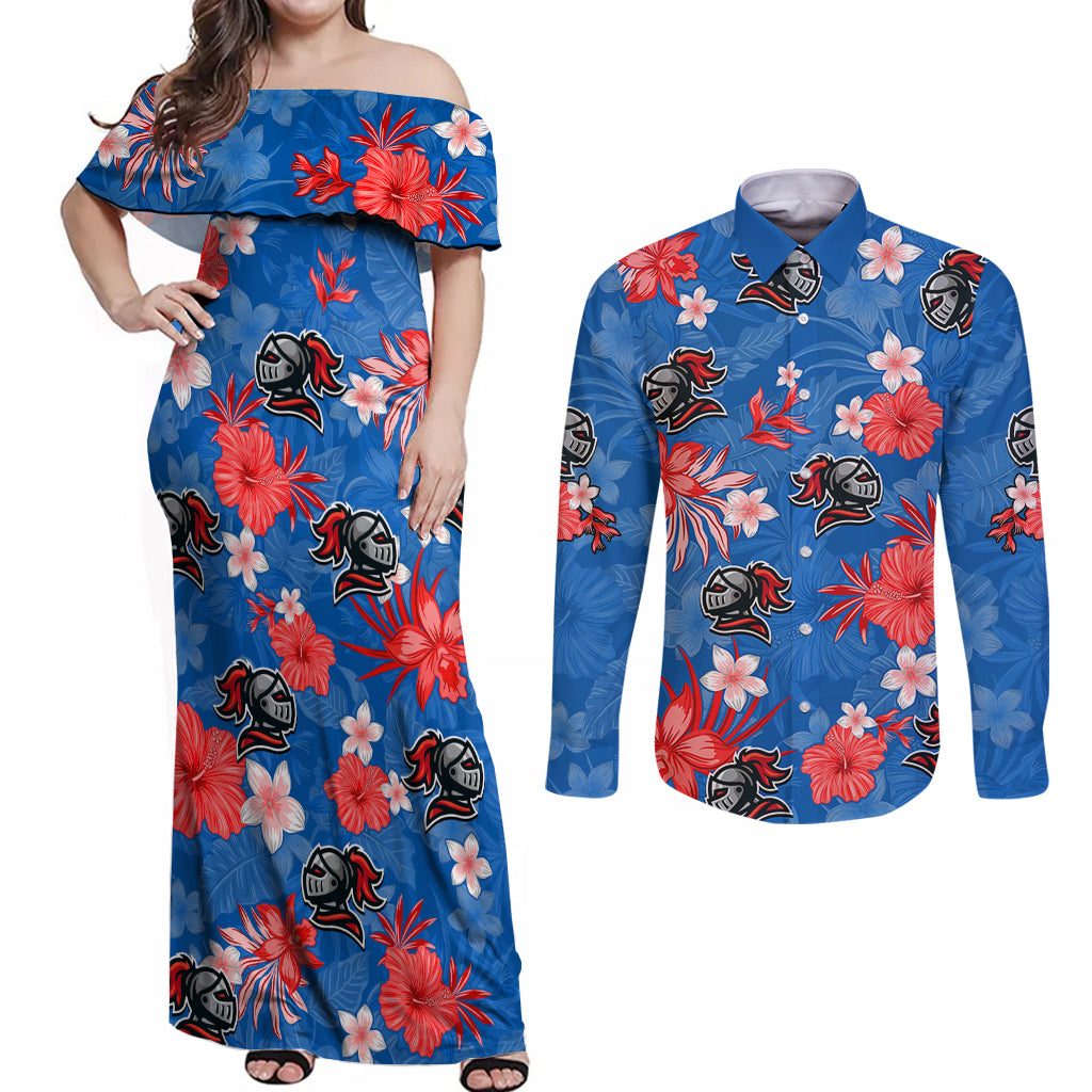 custom-knights-rugby-couples-matching-off-shoulder-maxi-dress-and-long-sleeve-button-shirts-beautiful-floral-pattern-spring-summer-vibe