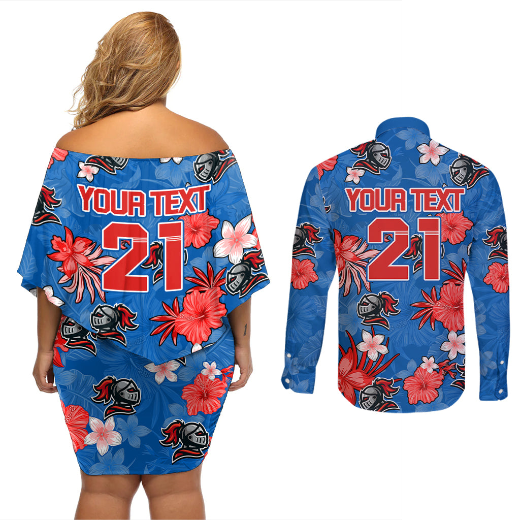 custom-knights-rugby-couples-matching-off-shoulder-short-dress-and-long-sleeve-button-shirts-beautiful-floral-pattern-spring-summer-vibe