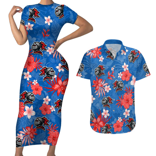 custom-knights-rugby-couples-matching-short-sleeve-bodycon-dress-and-hawaiian-shirt-beautiful-floral-pattern-spring-summer-vibe