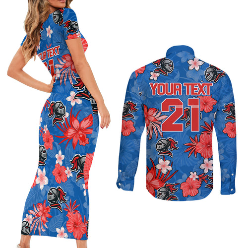 custom-knights-rugby-couples-matching-short-sleeve-bodycon-dress-and-long-sleeve-button-shirts-beautiful-floral-pattern-spring-summer-vibe