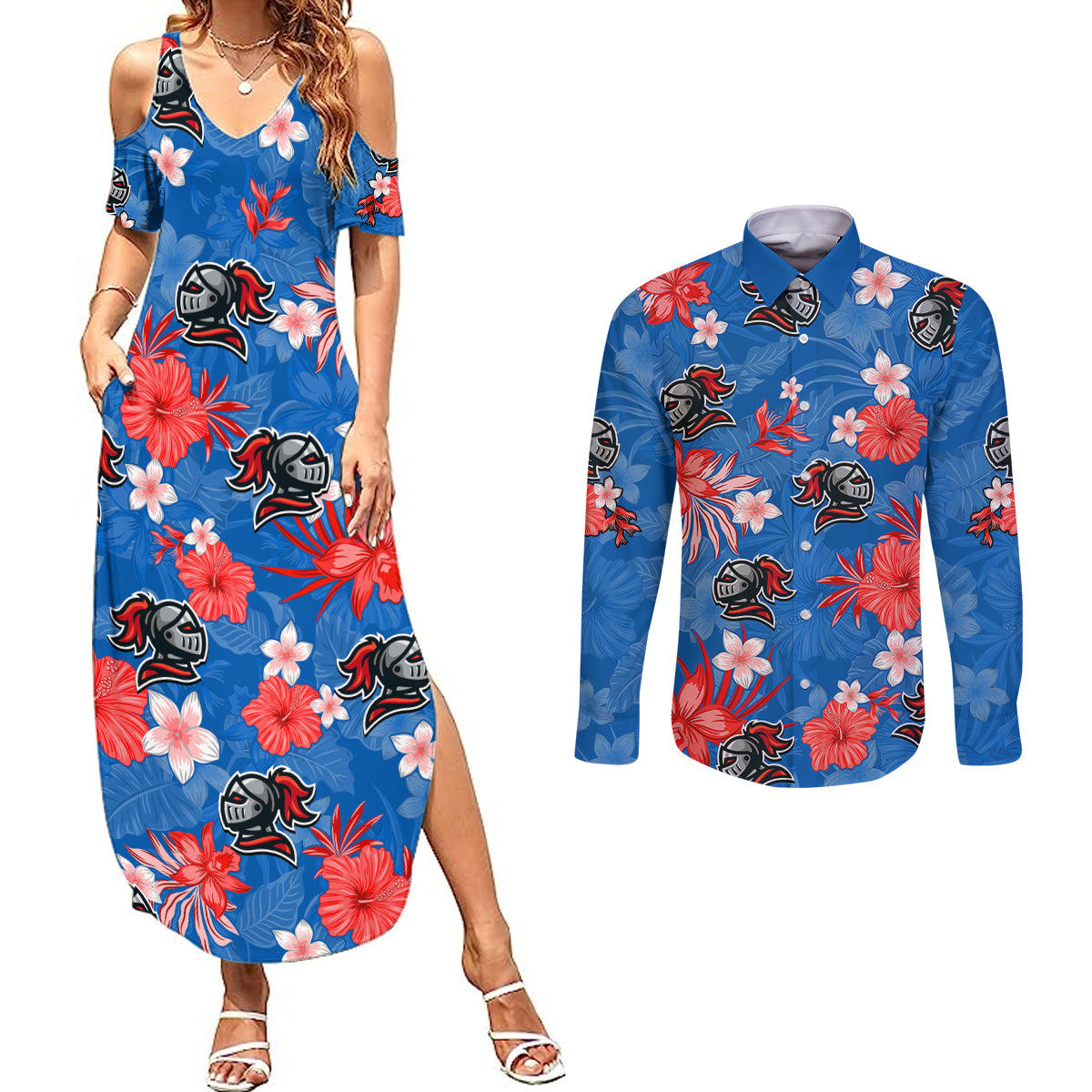 custom-knights-rugby-couples-matching-summer-maxi-dress-and-long-sleeve-button-shirts-beautiful-floral-pattern-spring-summer-vibe