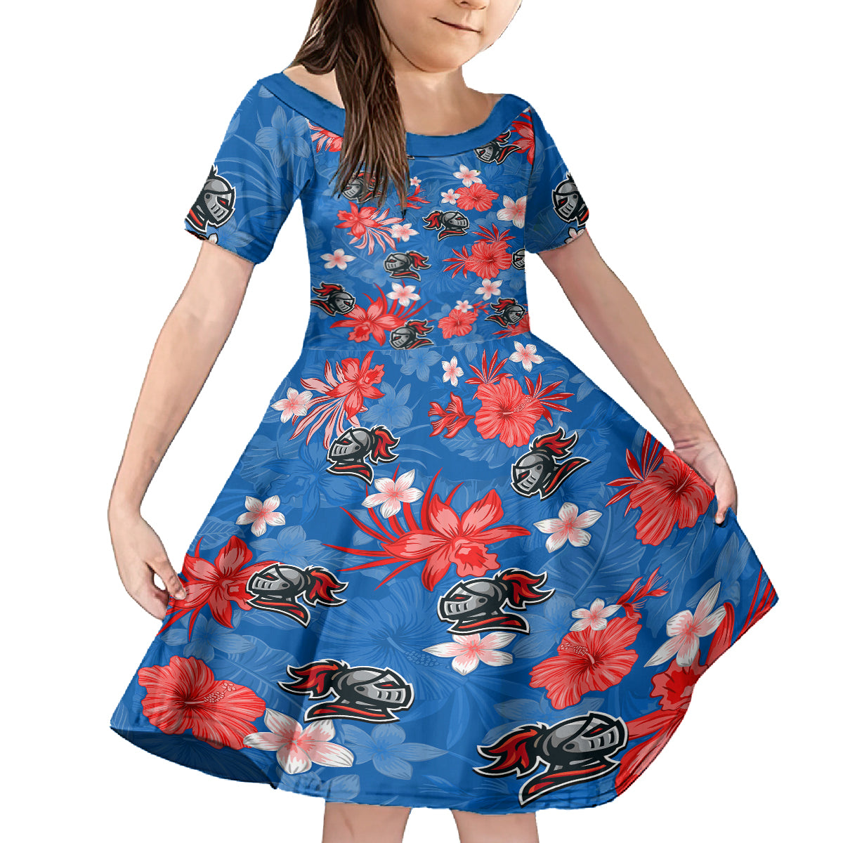 custom-knights-rugby-kid-short-sleeve-dress-beautiful-floral-pattern-spring-summer-vibe