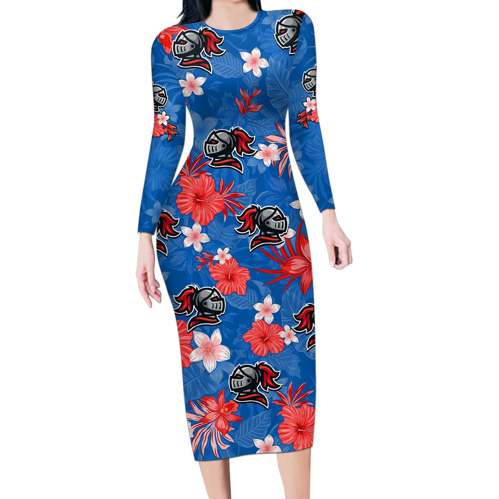 custom-knights-rugby-long-sleeve-bodycon-dress-beautiful-floral-pattern-spring-summer-vibe