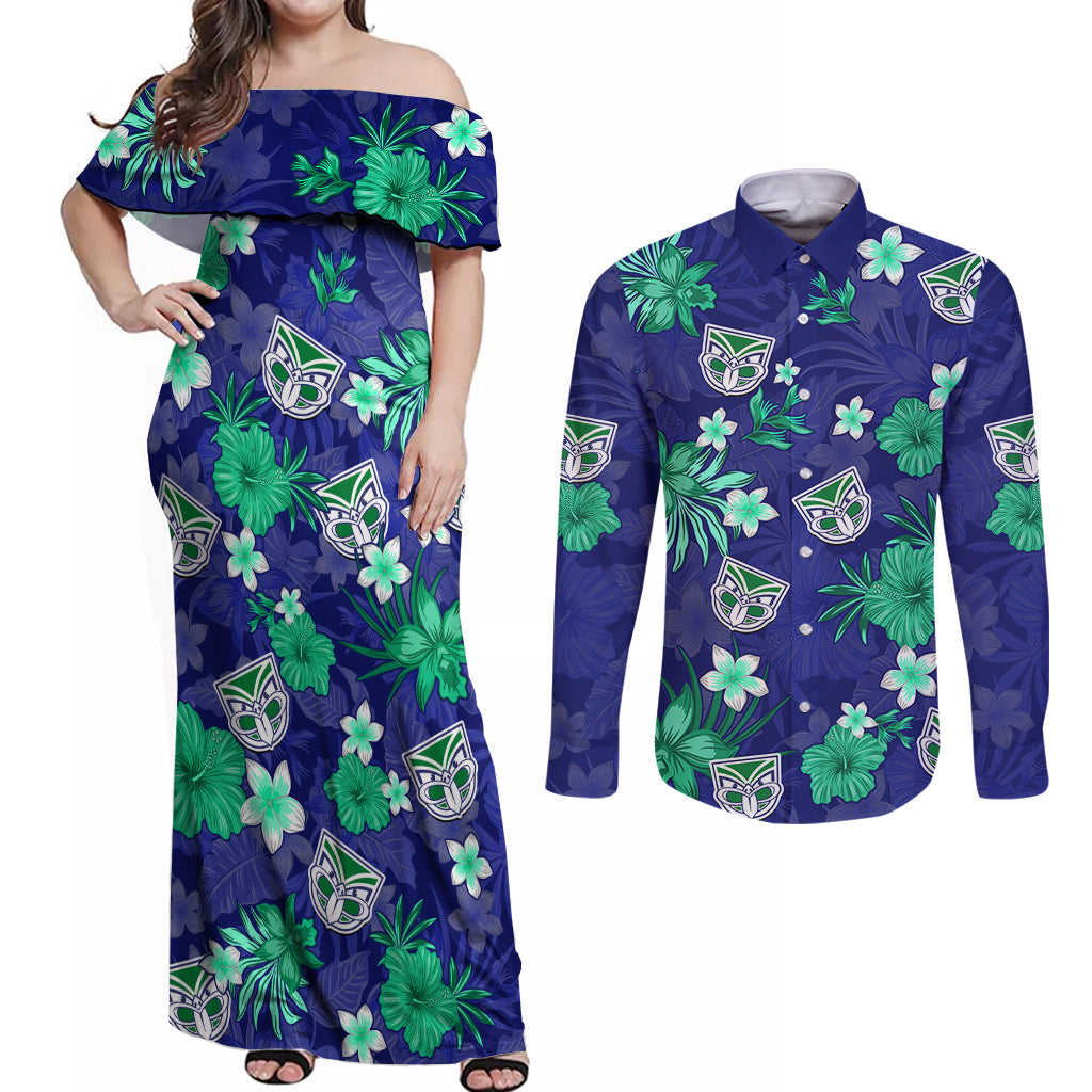 warriors-rugby-couples-matching-off-shoulder-maxi-dress-and-long-sleeve-button-shirts-beautiful-floral-pattern-spring-summer-vibe