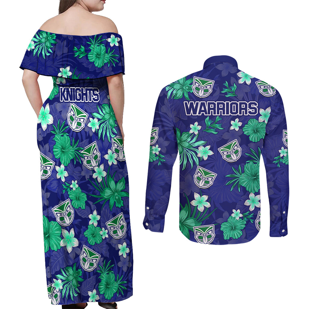 warriors-rugby-couples-matching-off-shoulder-maxi-dress-and-long-sleeve-button-shirts-beautiful-floral-pattern-spring-summer-vibe