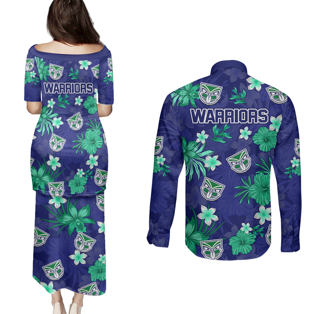 warriors-rugby-couples-matching-puletasi-dress-and-long-sleeve-button-shirts-beautiful-floral-pattern-spring-summer-vibe