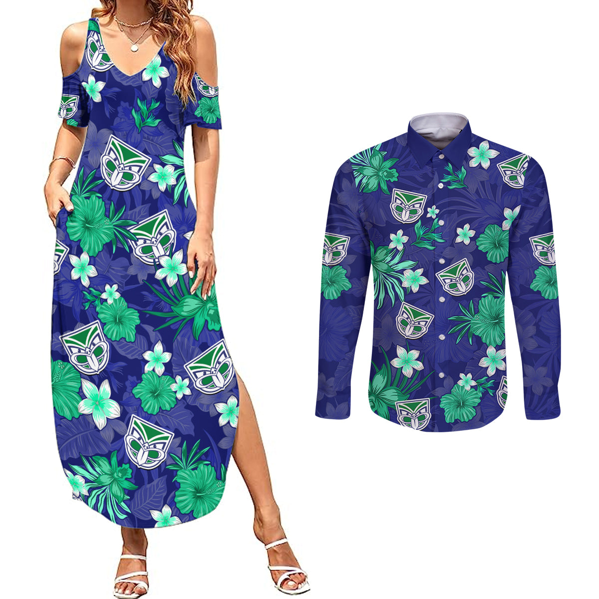 warriors-rugby-couples-matching-summer-maxi-dress-and-long-sleeve-button-shirts-beautiful-floral-pattern-spring-summer-vibe