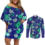 custom-warriors-rugby-couples-matching-off-shoulder-short-dress-and-long-sleeve-button-shirts-beautiful-floral-pattern-spring-summer-vibe