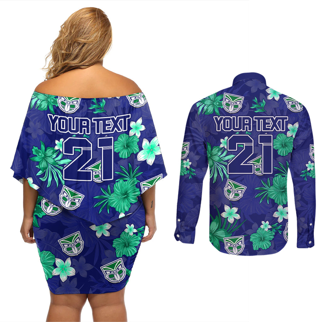 custom-warriors-rugby-couples-matching-off-shoulder-short-dress-and-long-sleeve-button-shirts-beautiful-floral-pattern-spring-summer-vibe