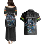 panthers-premier-2023-couples-matching-puletasi-dress-and-hawaiian-shirt-mascot-with-nrl-trophy-black-version