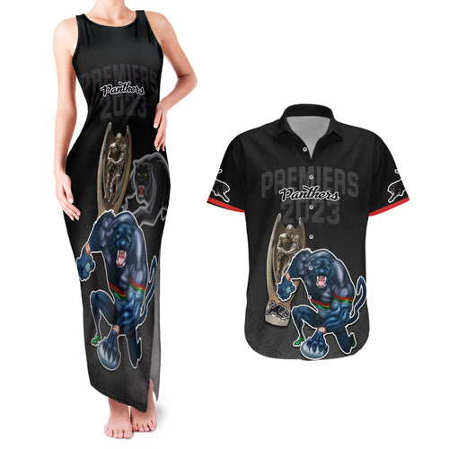 panthers-premier-2023-couples-matching-tank-maxi-dress-and-hawaiian-shirt-mascot-with-nrl-trophy-black-version
