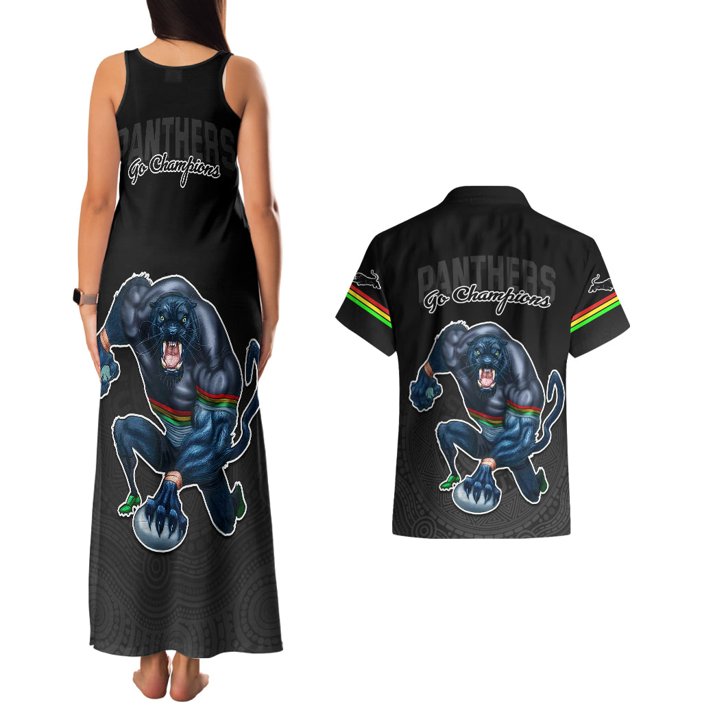 panthers-premier-2023-couples-matching-tank-maxi-dress-and-hawaiian-shirt-mascot-with-nrl-trophy-black-version