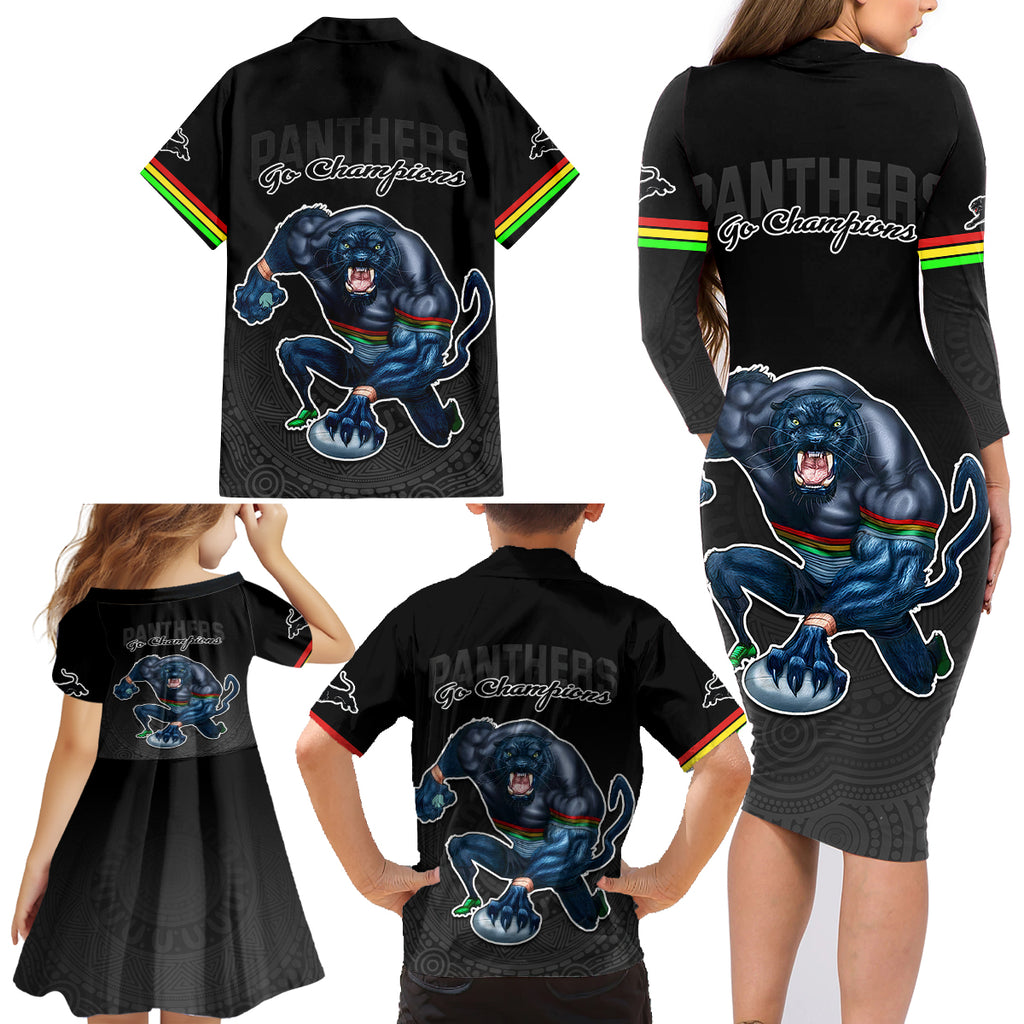 panthers-premier-2023-family-matching-long-sleeve-bodycon-dress-and-hawaiian-shirt-mascot-with-nrl-trophy-black-version