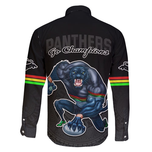 panthers-premier-2023-family-matching-off-shoulder-long-sleeve-dress-and-hawaiian-shirt-mascot-with-nrl-trophy-black-version