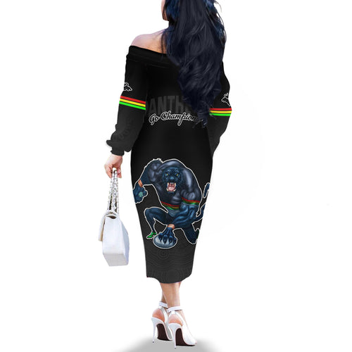 panthers-premier-2023-family-matching-off-shoulder-long-sleeve-dress-and-hawaiian-shirt-mascot-with-nrl-trophy-black-version