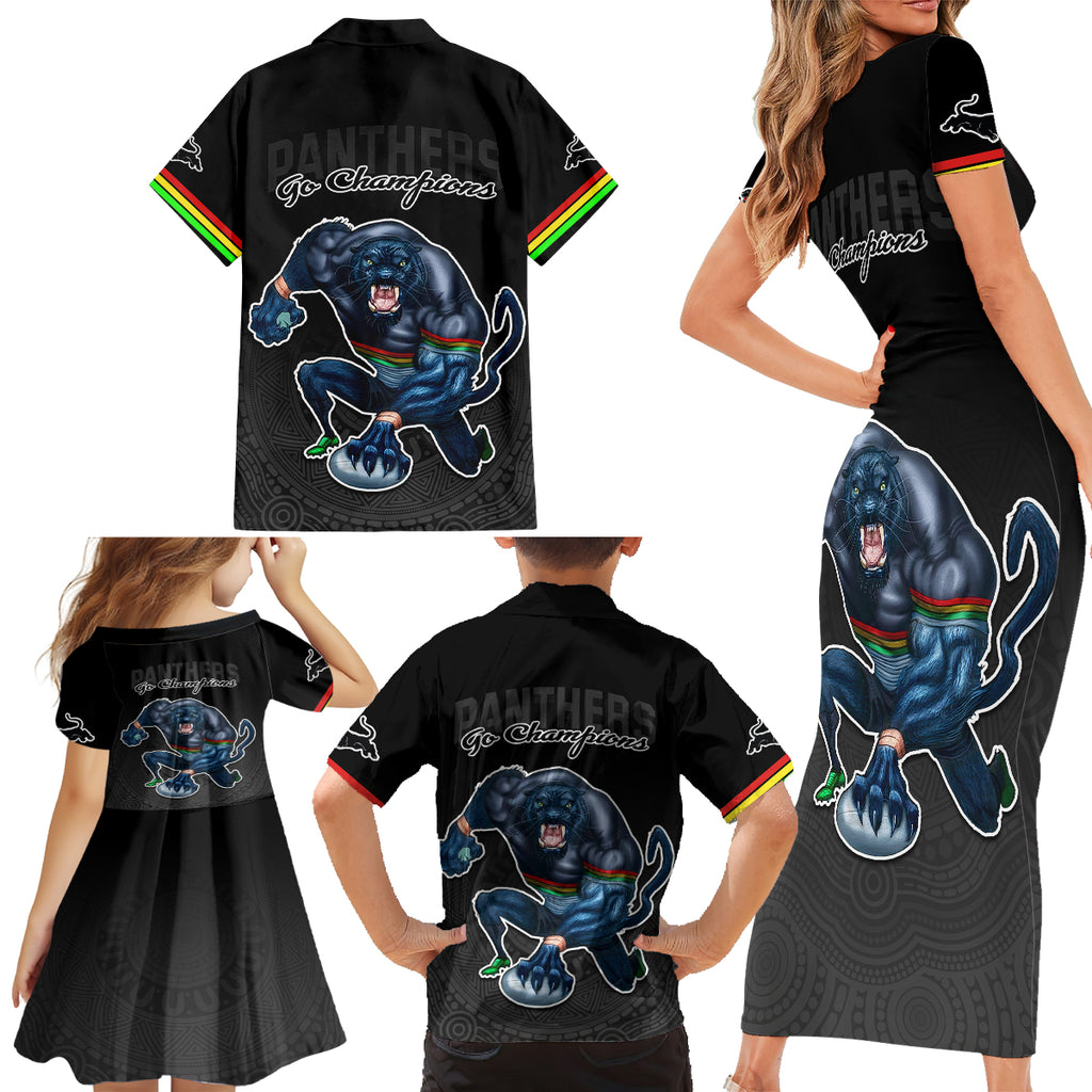 panthers-premier-2023-family-matching-short-sleeve-bodycon-dress-and-hawaiian-shirt-mascot-with-nrl-trophy-black-version