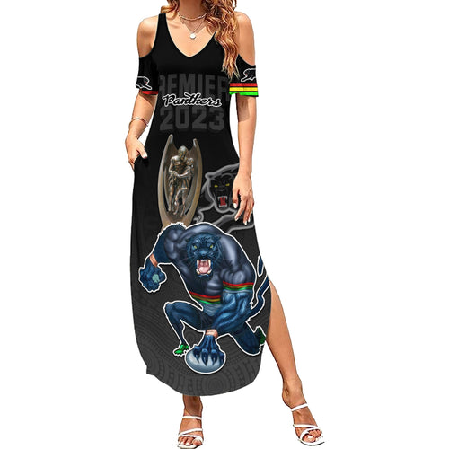 panthers-premier-2023-family-matching-summer-maxi-dress-and-hawaiian-shirt-mascot-with-nrl-trophy-black-version