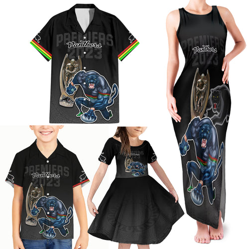 panthers-premier-2023-family-matching-tank-maxi-dress-and-hawaiian-shirt-mascot-with-nrl-trophy-black-version