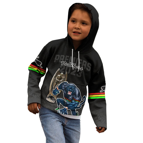 panthers-premier-2023-kid-hoodie-mascot-with-nrl-trophy-black-version