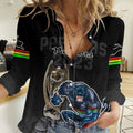 Panthers Premier 2023 Women Casual Shirt Mascot with NRL Trophy Black Version LT9