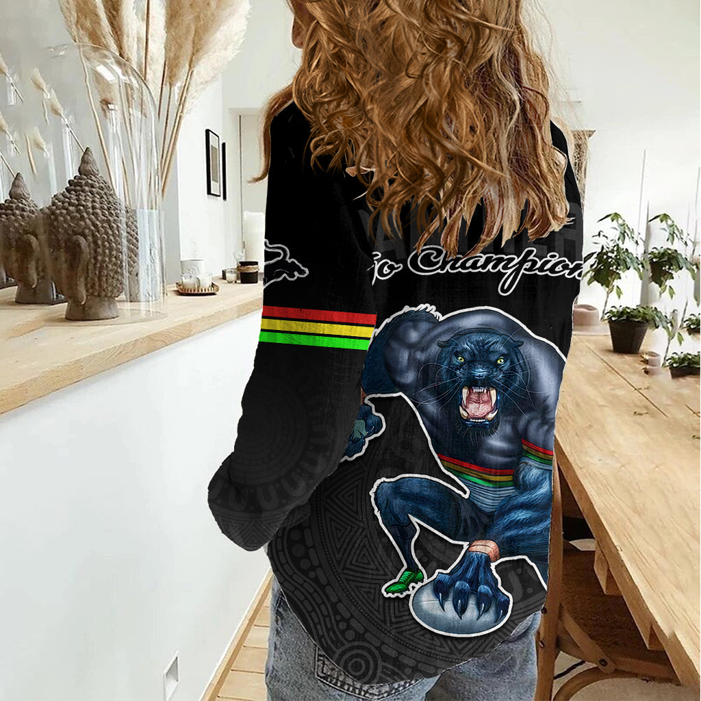 Panthers Premier 2023 Women Casual Shirt Mascot with NRL Trophy Black Version LT9
