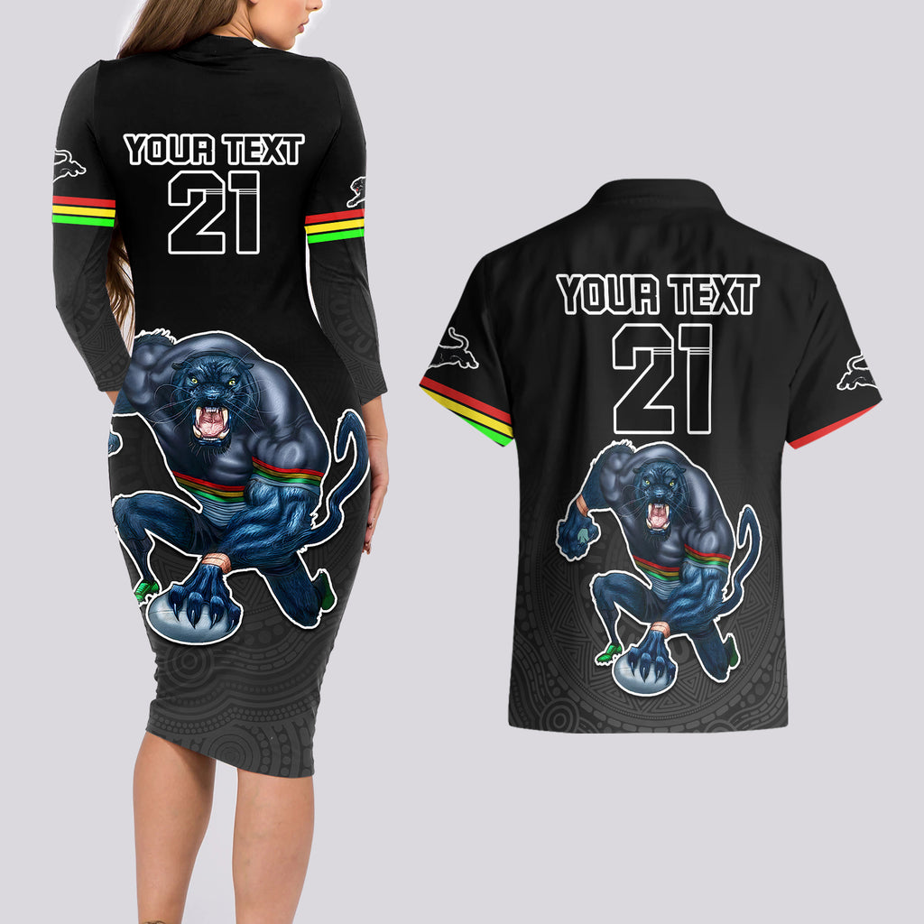 custom-panthers-premier-2023-couples-matching-long-sleeve-bodycon-dress-and-hawaiian-shirt-mascot-with-nrl-trophy-black-version