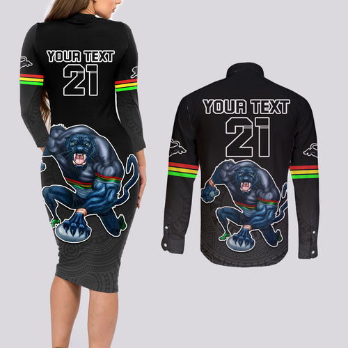 custom-panthers-premier-2023-couples-matching-long-sleeve-bodycon-dress-and-long-sleeve-button-shirts-mascot-with-nrl-trophy-black-version