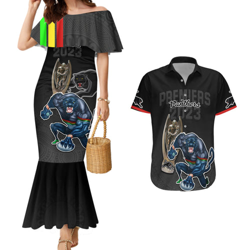 custom-panthers-premier-2023-couples-matching-mermaid-dress-and-hawaiian-shirt-mascot-with-nrl-trophy-black-version