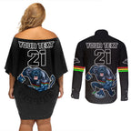 custom-panthers-premier-2023-couples-matching-off-shoulder-short-dress-and-long-sleeve-button-shirts-mascot-with-nrl-trophy-black-version