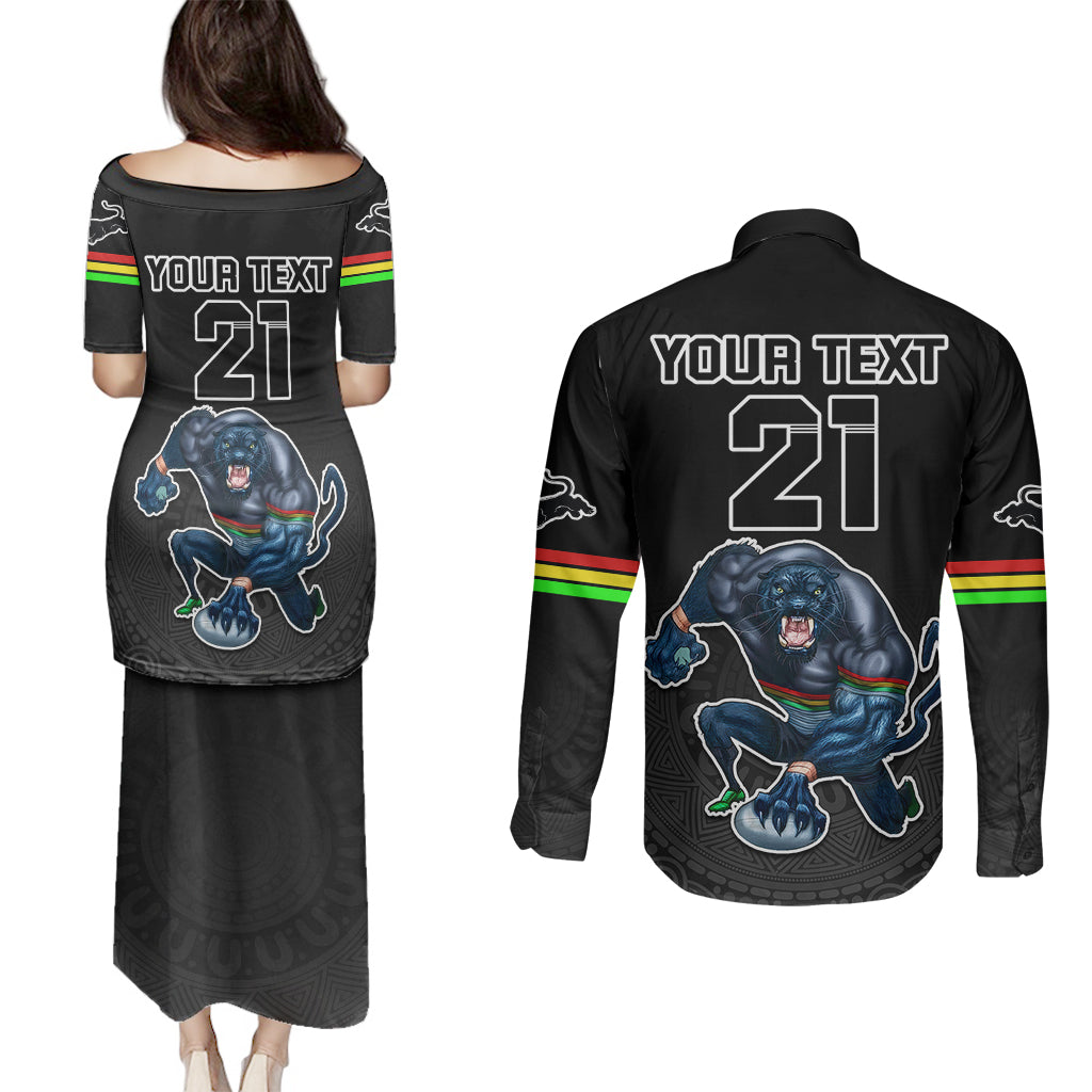 custom-panthers-premier-2023-couples-matching-puletasi-dress-and-long-sleeve-button-shirts-mascot-with-nrl-trophy-black-version