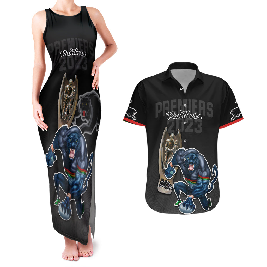 custom-panthers-premier-2023-couples-matching-tank-maxi-dress-and-hawaiian-shirt-mascot-with-nrl-trophy-black-version