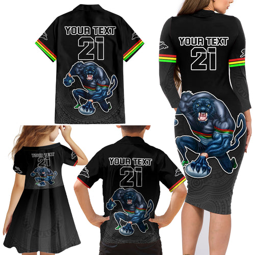 custom-panthers-premier-2023-family-matching-long-sleeve-bodycon-dress-and-hawaiian-shirt-mascot-with-nrl-trophy-black-version