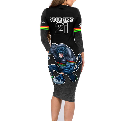 custom-panthers-premier-2023-family-matching-long-sleeve-bodycon-dress-and-hawaiian-shirt-mascot-with-nrl-trophy-black-version