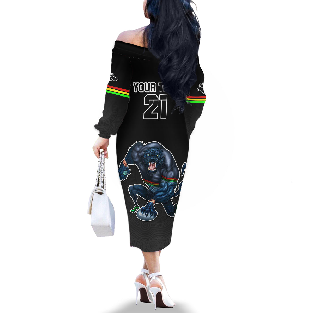 custom-panthers-premier-2023-family-matching-off-shoulder-long-sleeve-dress-and-hawaiian-shirt-mascot-with-nrl-trophy-black-version