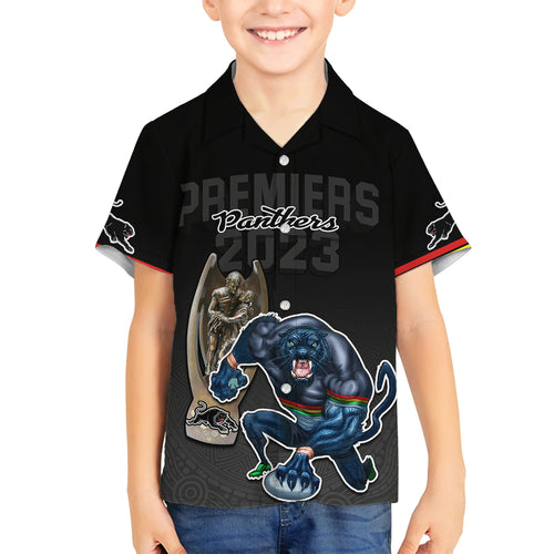 custom-panthers-premier-2023-family-matching-off-shoulder-long-sleeve-dress-and-hawaiian-shirt-mascot-with-nrl-trophy-black-version