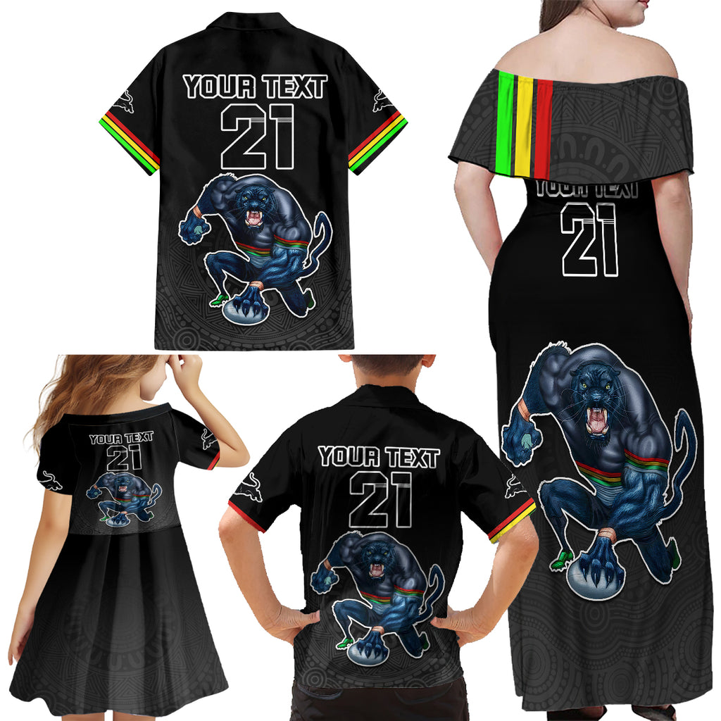 custom-panthers-premier-2023-family-matching-off-shoulder-maxi-dress-and-hawaiian-shirt-mascot-with-nrl-trophy-black-version