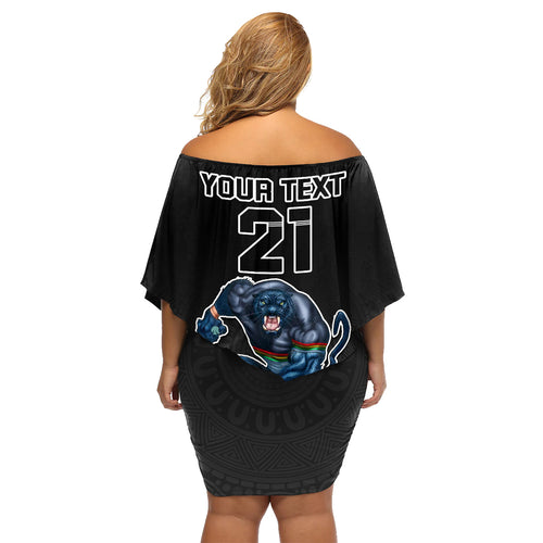 custom-panthers-premier-2023-family-matching-off-shoulder-short-dress-and-hawaiian-shirt-mascot-with-nrl-trophy-black-version