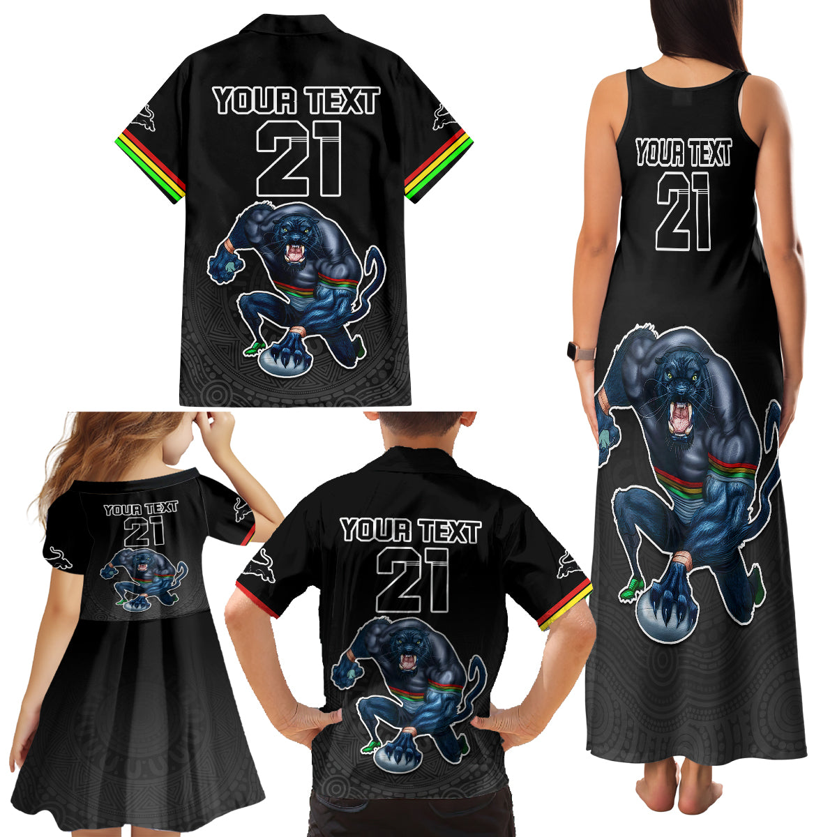 custom-panthers-premier-2023-family-matching-tank-maxi-dress-and-hawaiian-shirt-mascot-with-nrl-trophy-black-version
