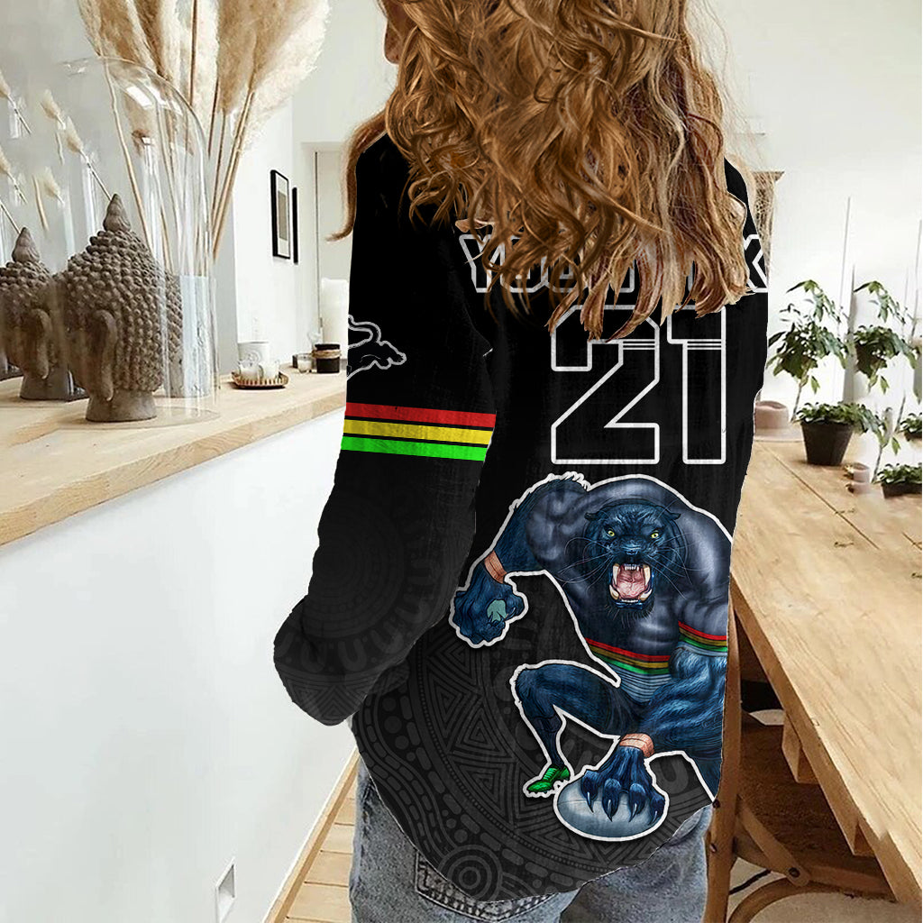 Custom Panthers Premier 2023 Women Casual Shirt Mascot with NRL Trophy Black Version LT9