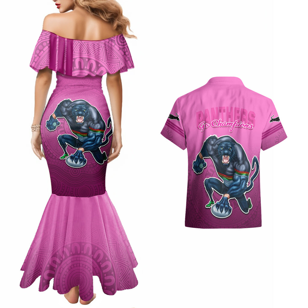 panthers-premier-2024-couples-matching-mermaid-dress-and-hawaiian-shirt-mascot-with-nrl-trophy-pink-version