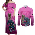 panthers-premier-2024-couples-matching-off-shoulder-maxi-dress-and-long-sleeve-button-shirts-mascot-with-nrl-trophy-pink-version