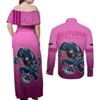 panthers-premier-2024-couples-matching-off-shoulder-maxi-dress-and-long-sleeve-button-shirts-mascot-with-nrl-trophy-pink-version