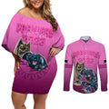 panthers-premier-2024-couples-matching-off-shoulder-short-dress-and-long-sleeve-button-shirts-mascot-with-nrl-trophy-pink-version