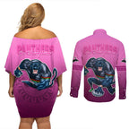 panthers-premier-2024-couples-matching-off-shoulder-short-dress-and-long-sleeve-button-shirts-mascot-with-nrl-trophy-pink-version