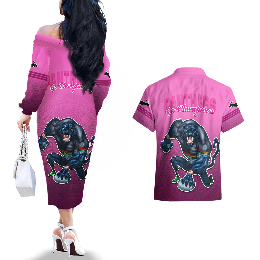 panthers-premier-2024-couples-matching-off-the-shoulder-long-sleeve-dress-and-hawaiian-shirt-mascot-with-nrl-trophy-pink-version