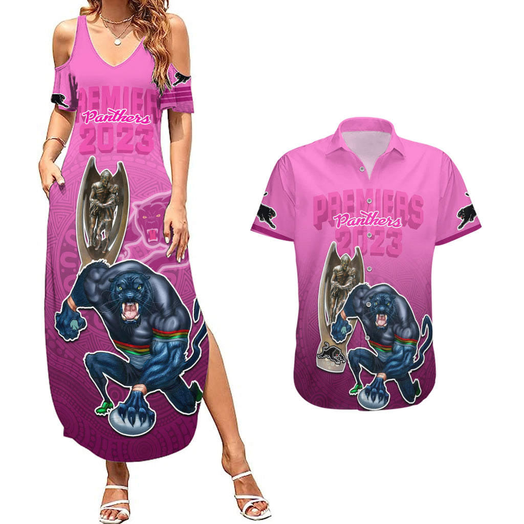 panthers-premier-2024-couples-matching-summer-maxi-dress-and-hawaiian-shirt-mascot-with-nrl-trophy-pink-version